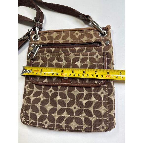 Fossil Signature Marlow Crossbody Bag Brown Floral Leather Trim Fabric 8.5"x9" - Picture 13 of 13